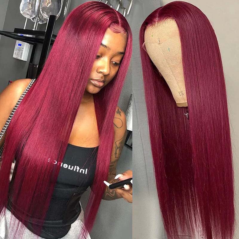Burgundy Hair 13¡Á4 HD Lace Front Wigs 99J Colored Straight Wig