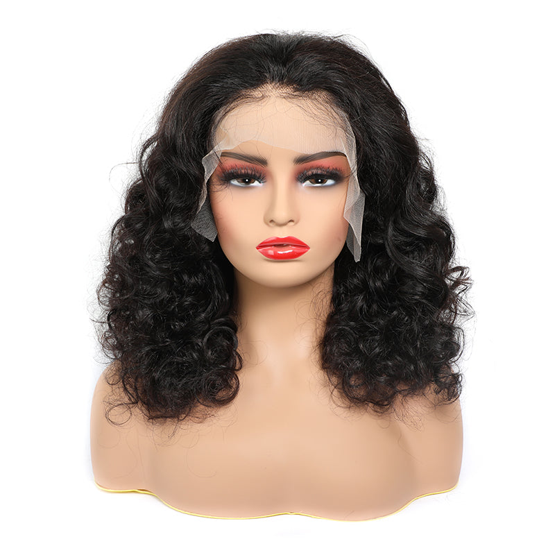 Shoulder Length Hair Loose Wave Wig 16 Inches Transparent Lace BOB Wig 200% Density